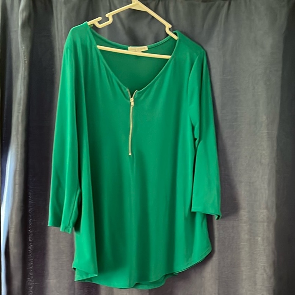 Green Women's Top with Zipper Detail